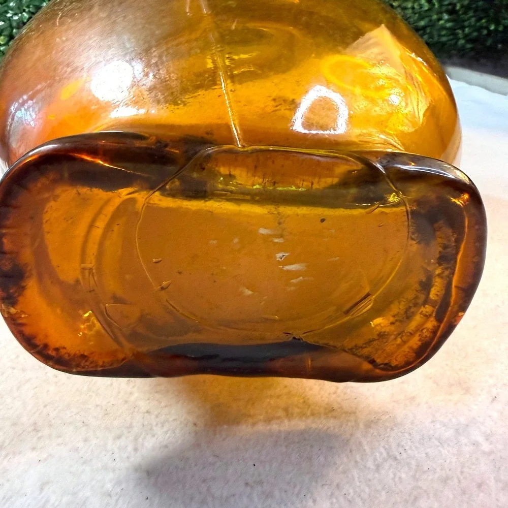 Vintage Large Amber Hand Blown Heart Glass Vase MCM 15